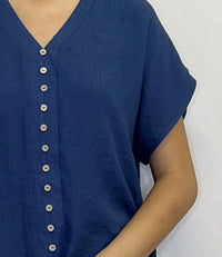 Papillon - Crinkle Button Front Extended Sleeve Top