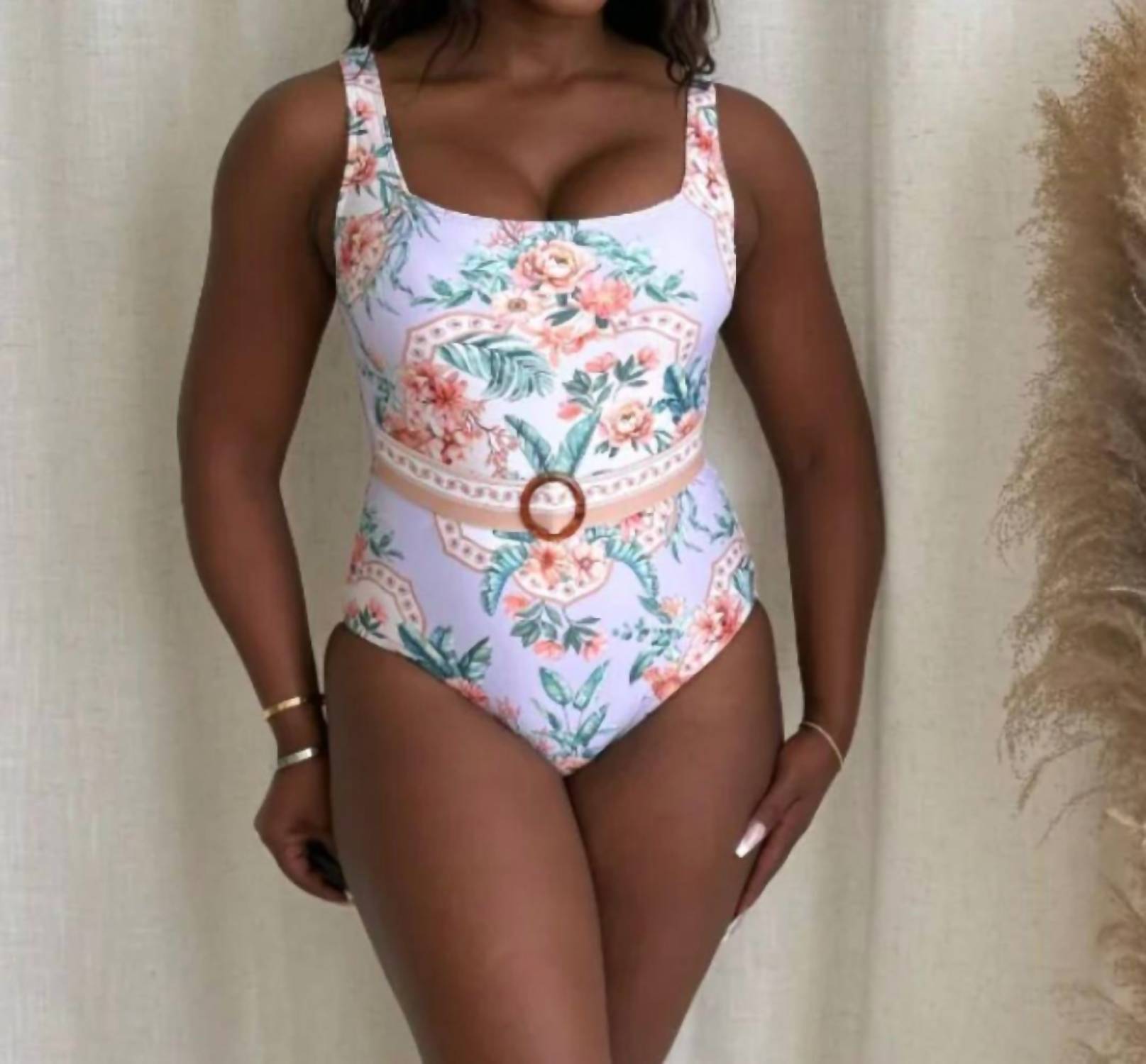TFY Collection Island One Piece Swim Suit in lavender - women's swimwear - detail view