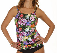 Caribbean Joe - Sunkissed Tropical Shirred High Neck Tankini Top