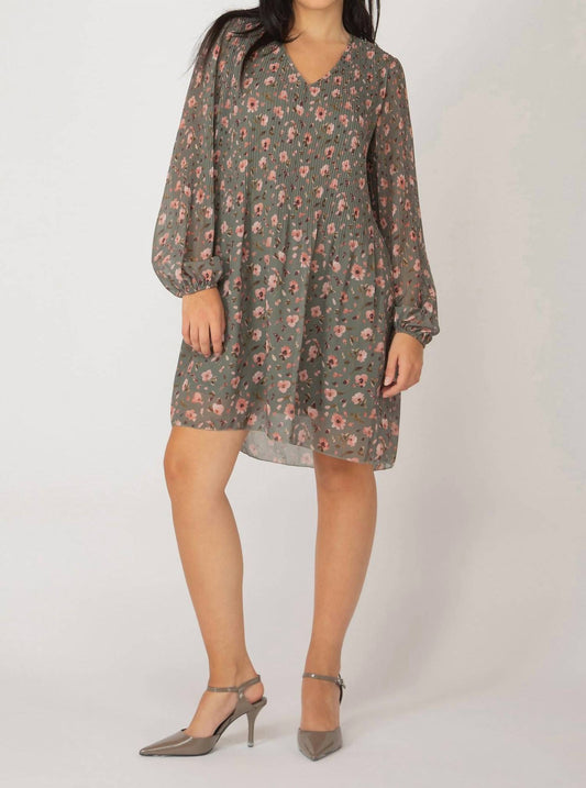 Dex - LONG SLEEVE PLEATED A-LINE DRESS
