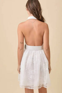 Main Strip - Lapel Collar Haltered Summer Mini Lace Dress