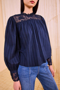 Ulla Johnson Cornelia Long Sleeve Blouse in midnight - women's long sleeve top