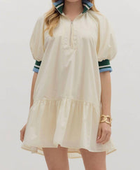 entro Zippered Collar Dress with Contrast Trim in cream - women's dress