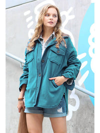 42Pops - Fleece Button Front Pockets Shacket Jacket