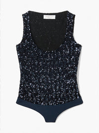 Michael Kors - Sequined Stretch Tulle Scoop Neck Bodysuit