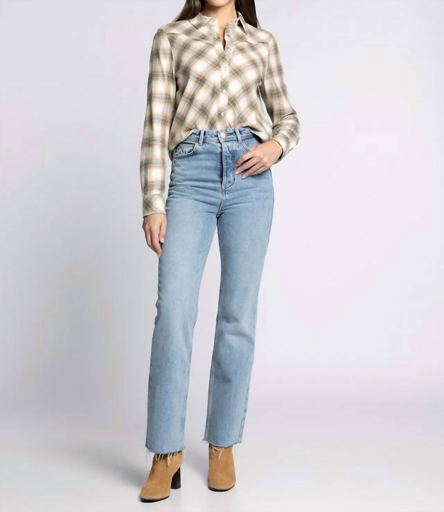 Thread & Supply Yana Collared Shirt in cream blue plaid - women's shirt - view 4