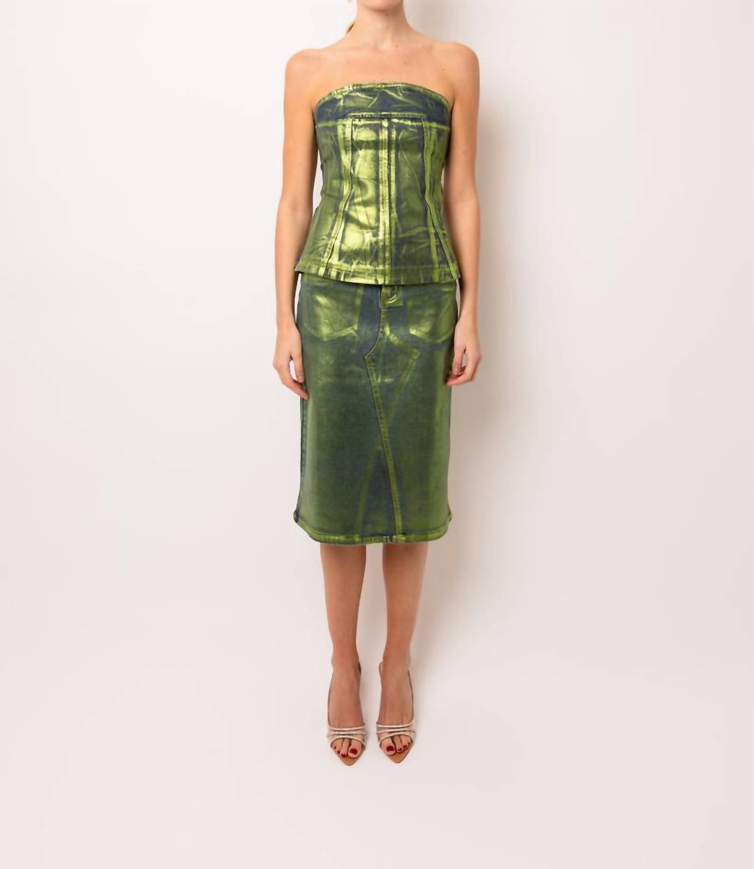 Amylynn - Denim Foil Coated Skirt