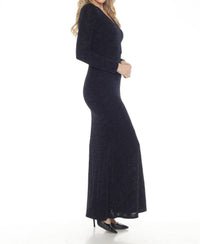 Joseph Ribkoff - Shimmery V-neck Long Sleeve Evening Dress