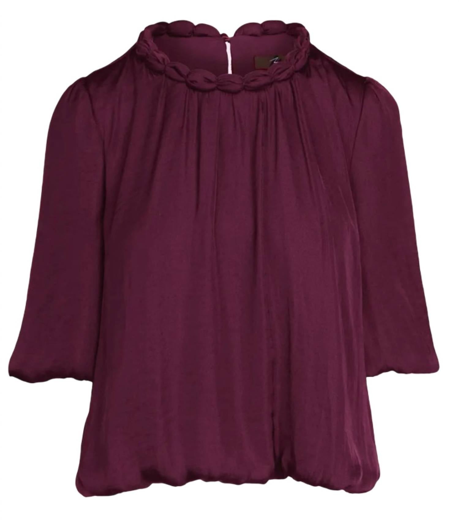 Naked Zebra - Round Neckline Accent Billowy Blouse