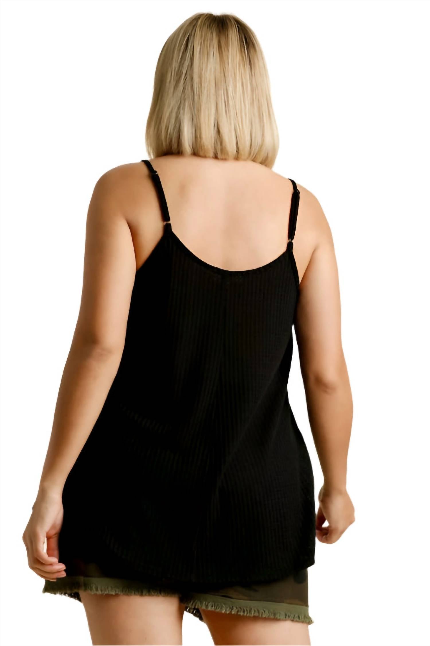 Umgee - Waffle Knit V-neck Tank Top