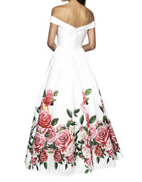 Blush Prom - Off-shoulder Floral Print Ballgown