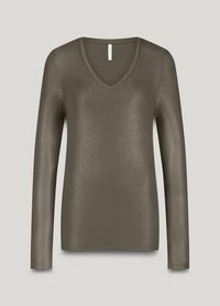 Summum - Women's Shiny V-neck Long-sleeved Top