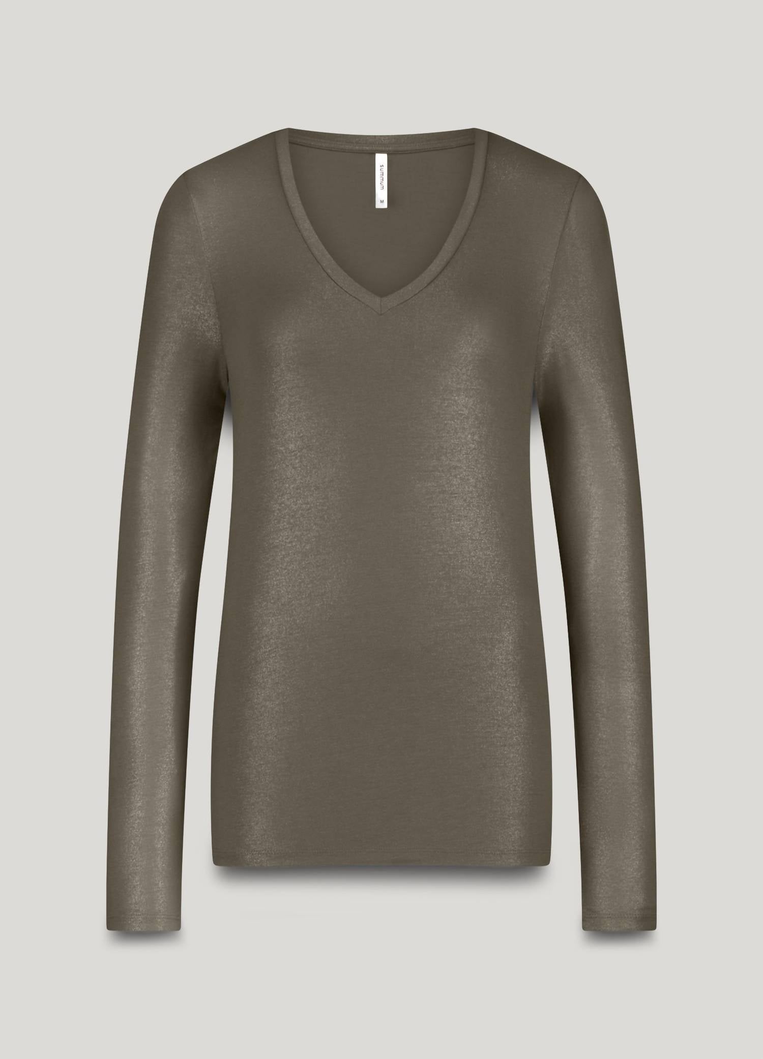 Summum - Women's Shiny V-neck Long-sleeved Top