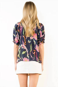 Thml - Floral Print Short Sleeve V Neck Top