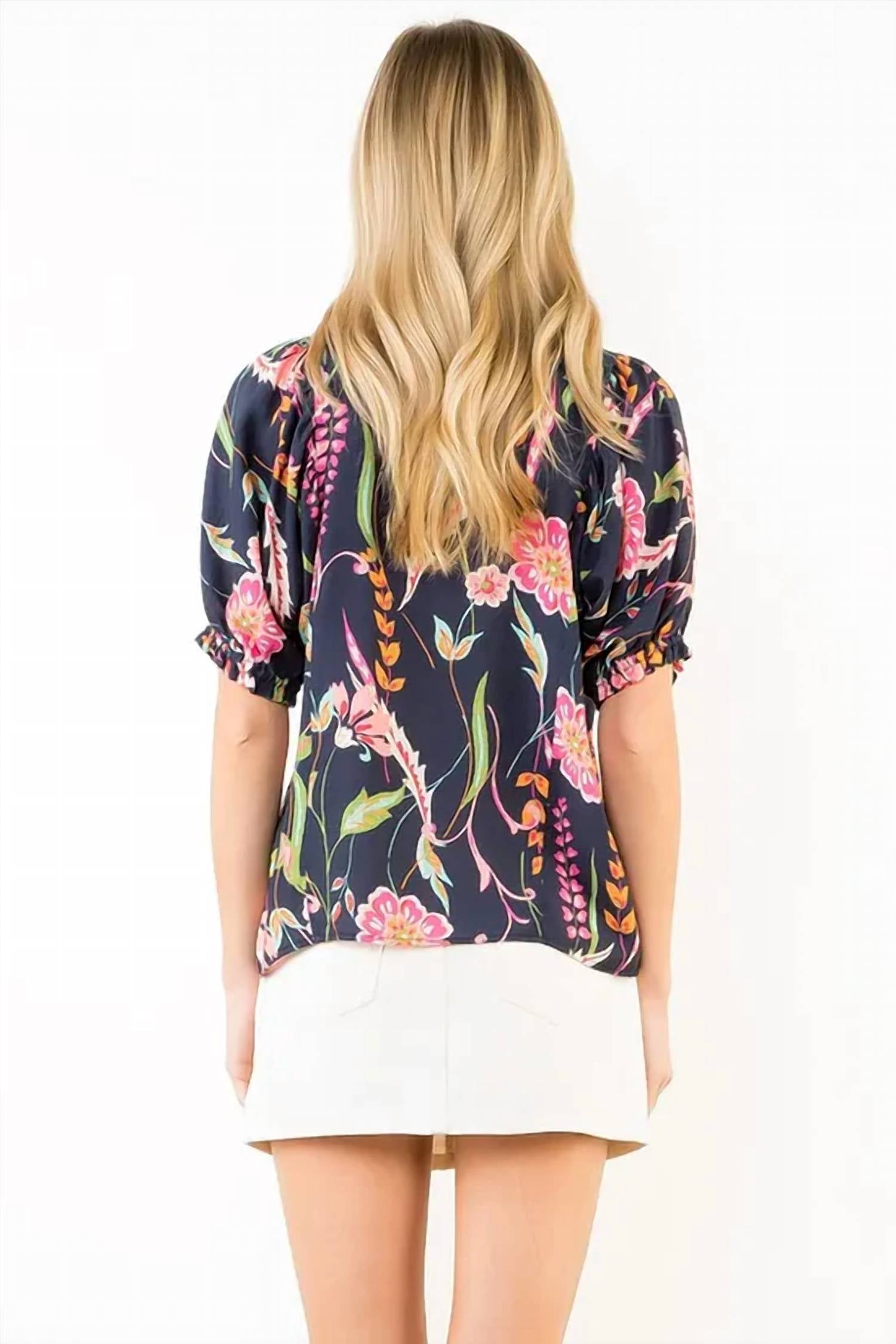 Thml - Floral Print Short Sleeve V Neck Top