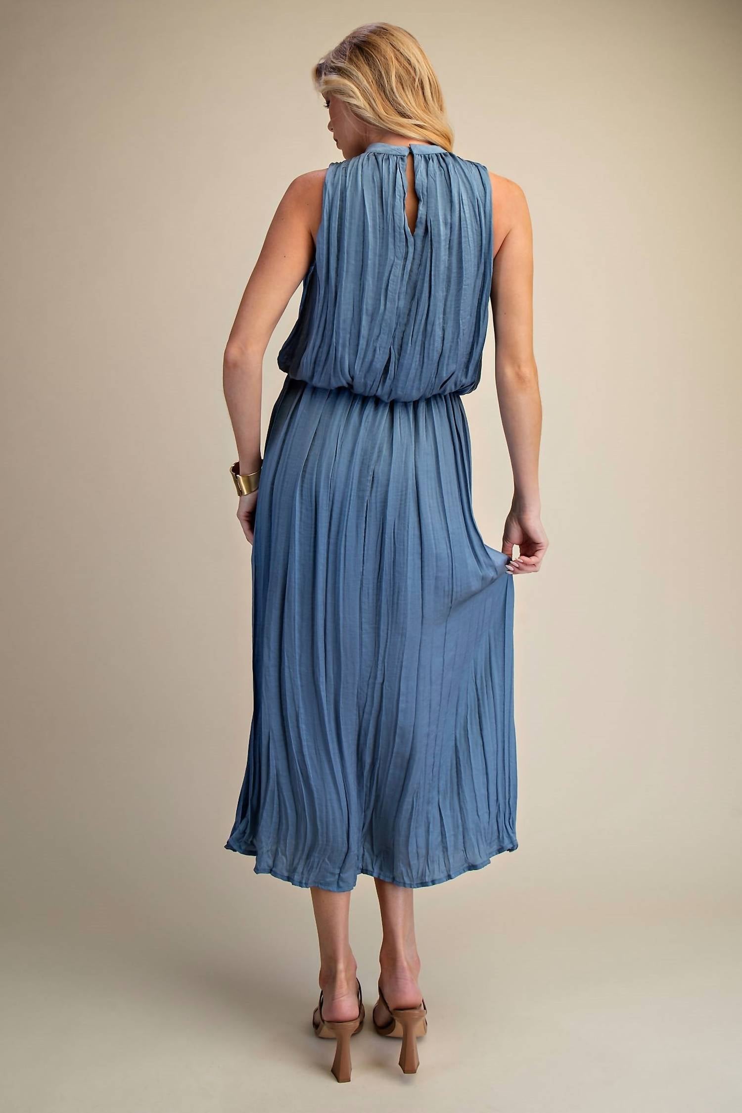 GLAM Pleated Midi Dress in slate - women's dress - detail view