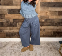 Davi & Dani - Ruched Ruffle Pant & Short Sleeve Top Set