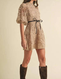 Eb Luxe - Crochet Lace Victorian Style Mini Dress