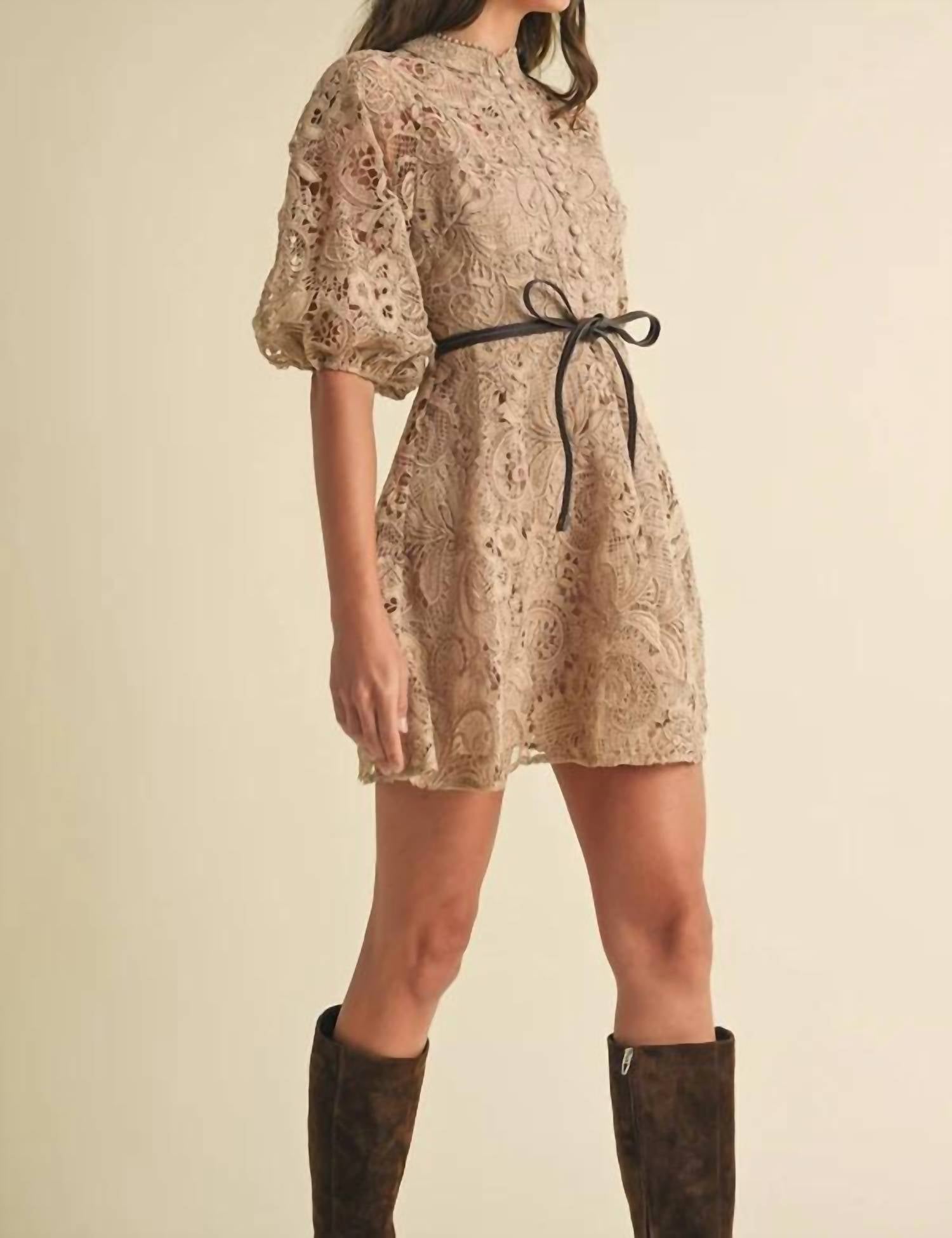 Eb Luxe - Crochet Lace Victorian Style Mini Dress