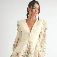 EB Luxe Women's Floral Long Sleeve Mini Dress in ivory combo - women's dress - alternate view