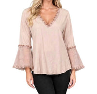 Maven West - Frayed V-neck Bell Sleeve Top