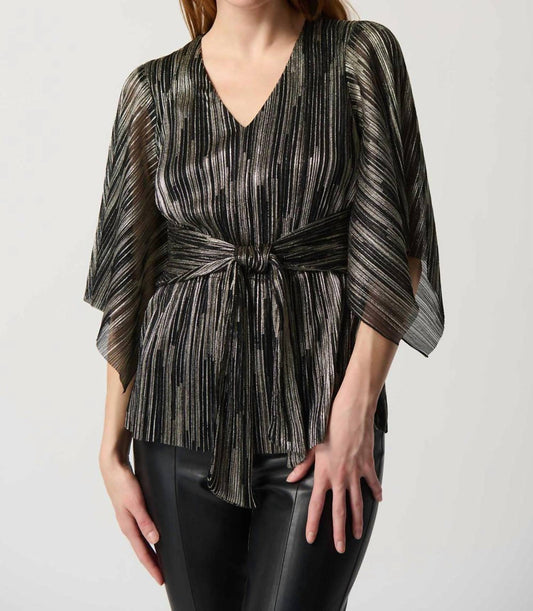 Joseph Ribkoff - Metallic Belted V-neck Pullover