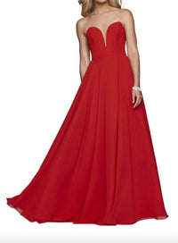 FAVIANA Strapless Sweetheart Lace Up Gown in red - women's dress