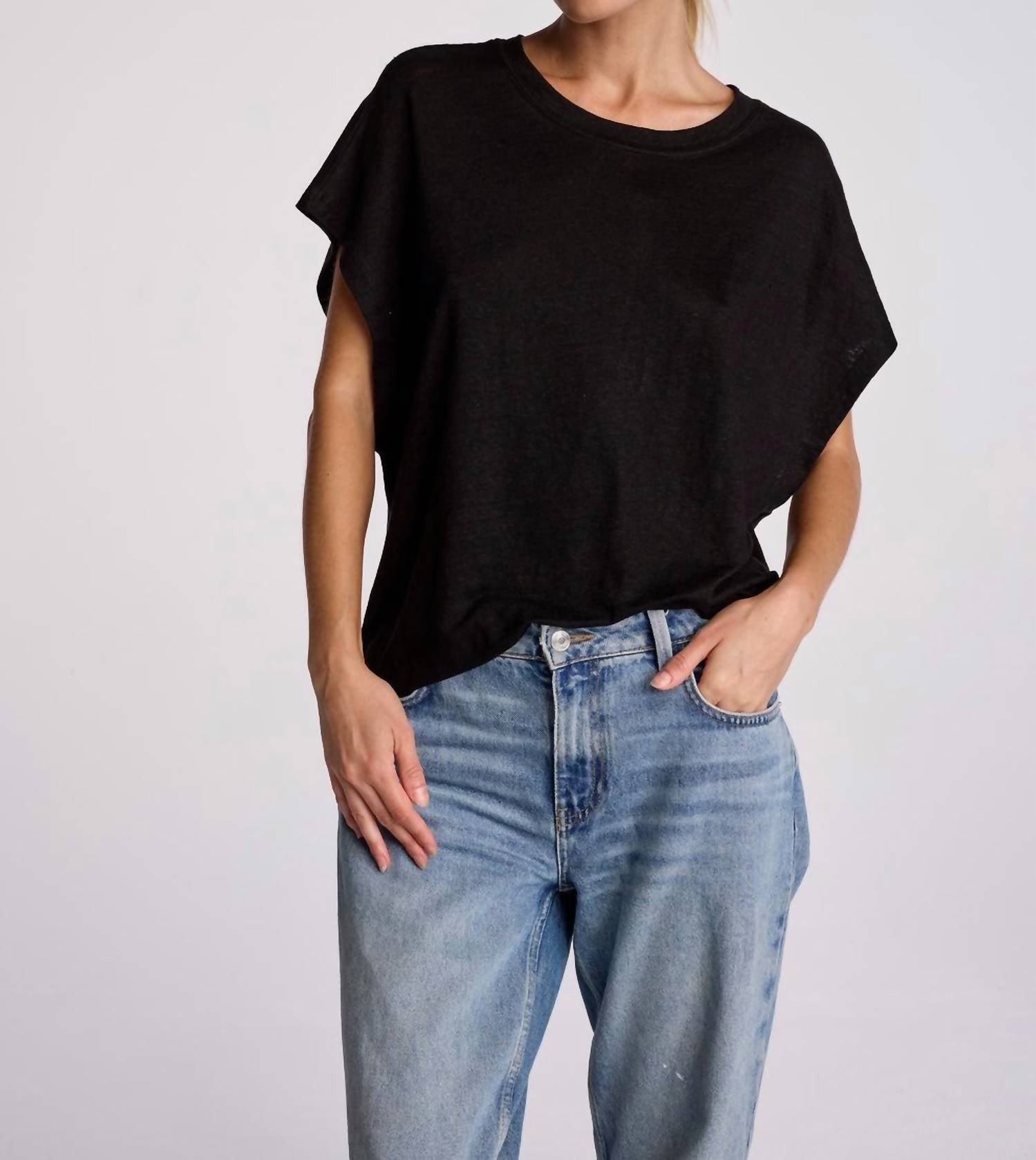 sundays Linen Roxy Short Sleeve Tee in black - women's t-shirt