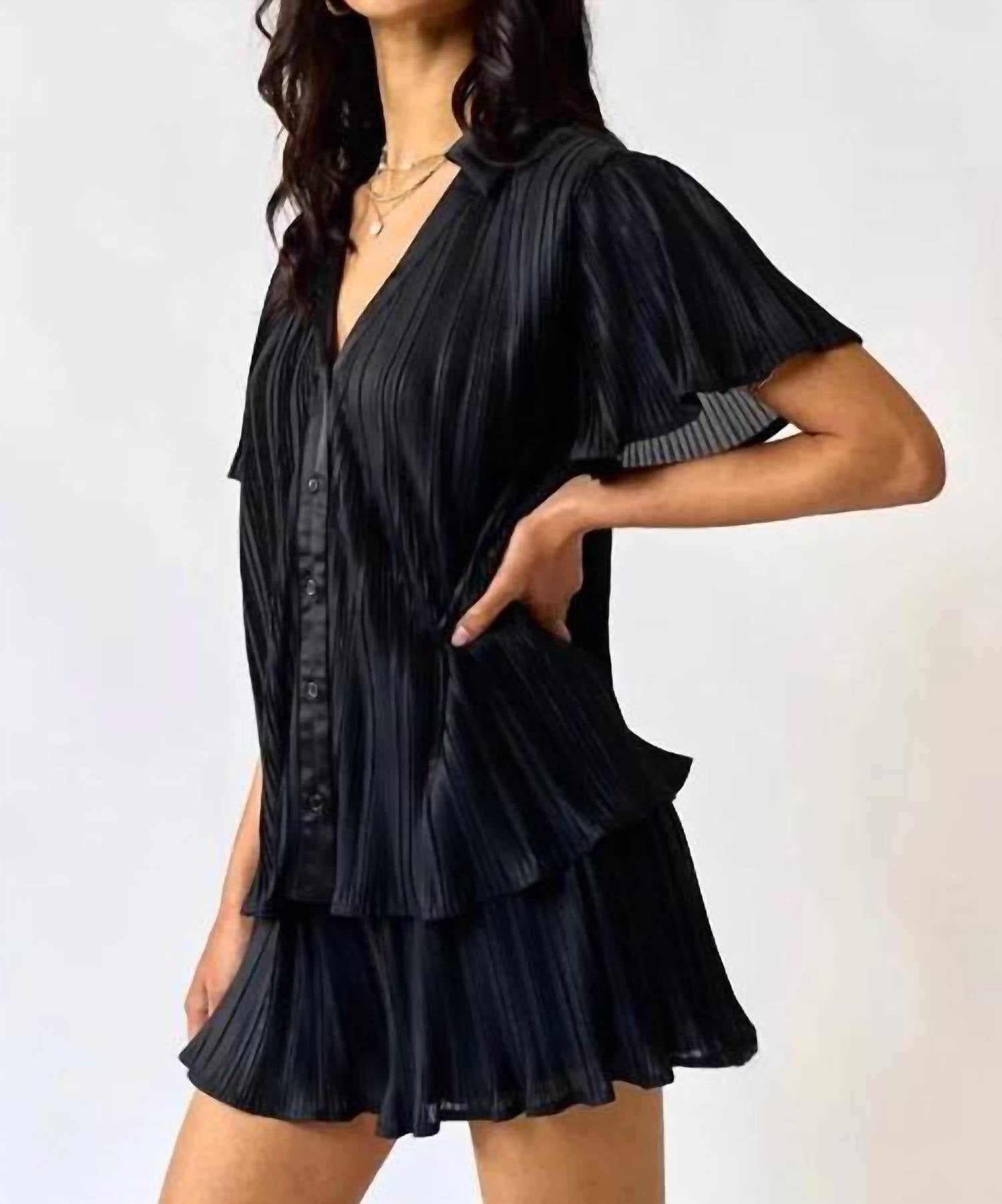 Lalavon - Brandy Pleated Shirt Top & Shorts Set
