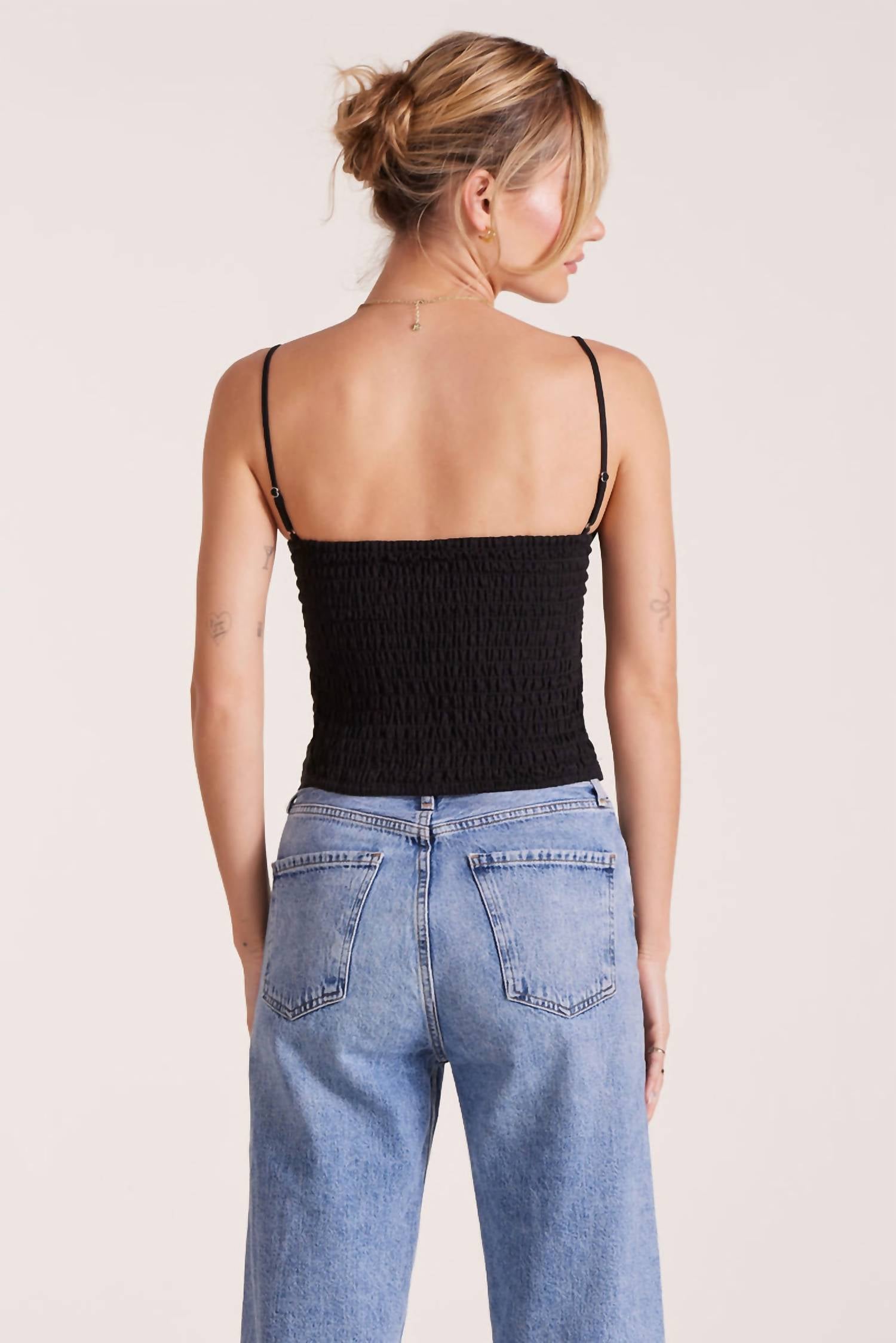 bobi Rose Linen Tube Top in black - women's tank top - detail view