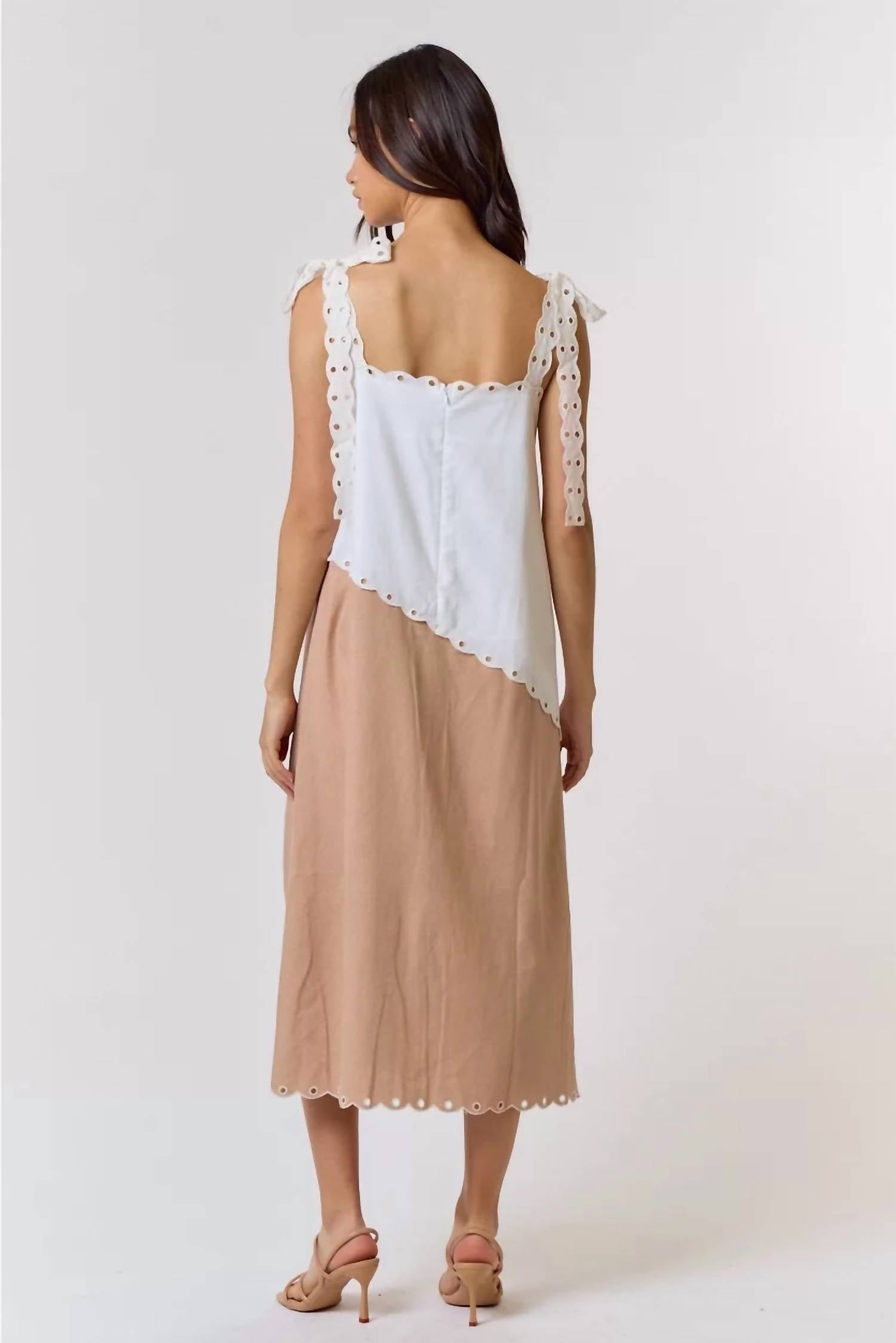Lalavon - Scalloped Colorblock Midi Dress