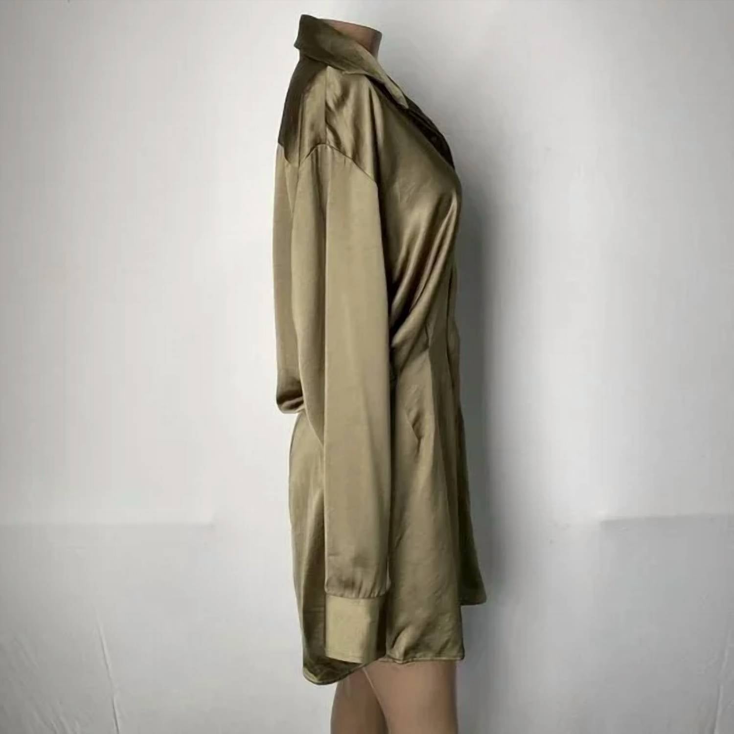 JBQ Women's Collared Shirt Mini Dress in green - women's dress - detail view