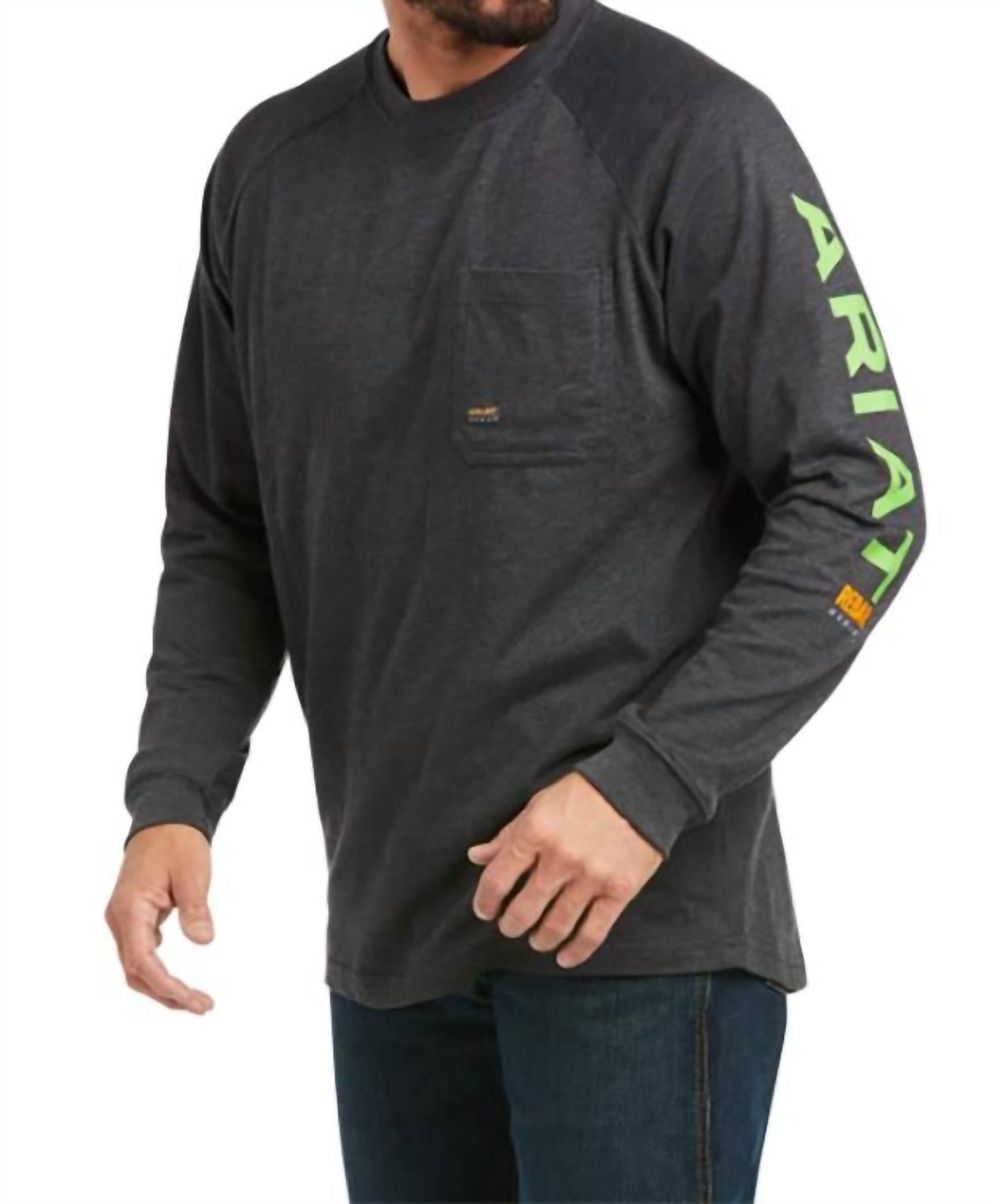ARIAT Men's Rebar Cotton Strong Graphic Team Top in charcoal green - men's shirt