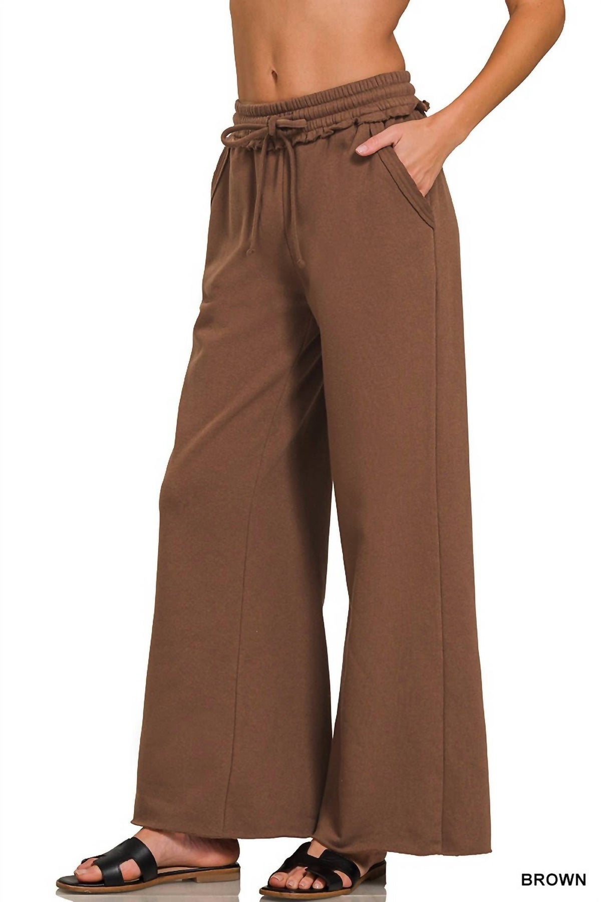 Zenana - Fleece Exposed Sweatpants