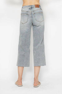 Judy Blue - Tummy Control Raw Hem Crop Wide Jeans