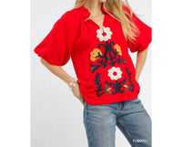 Style USA Embroidered Boho Top in tomato - women's blouse - alternate view