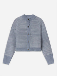 FRAME Jacquard Femme Cardigan in sky blue multi - women's cardigan - alternate view