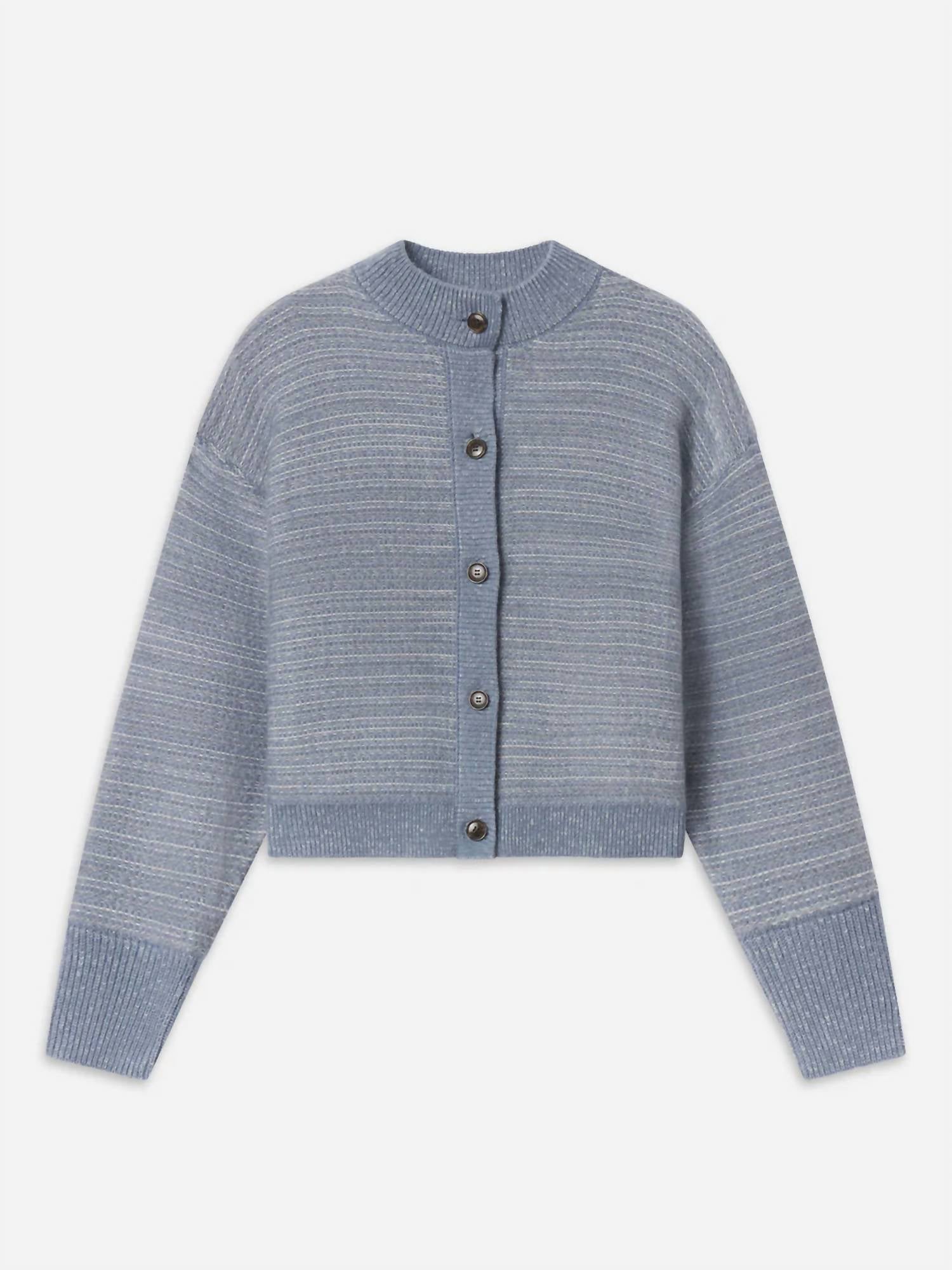 FRAME Jacquard Femme Cardigan in sky blue multi - women's cardigan - alternate view