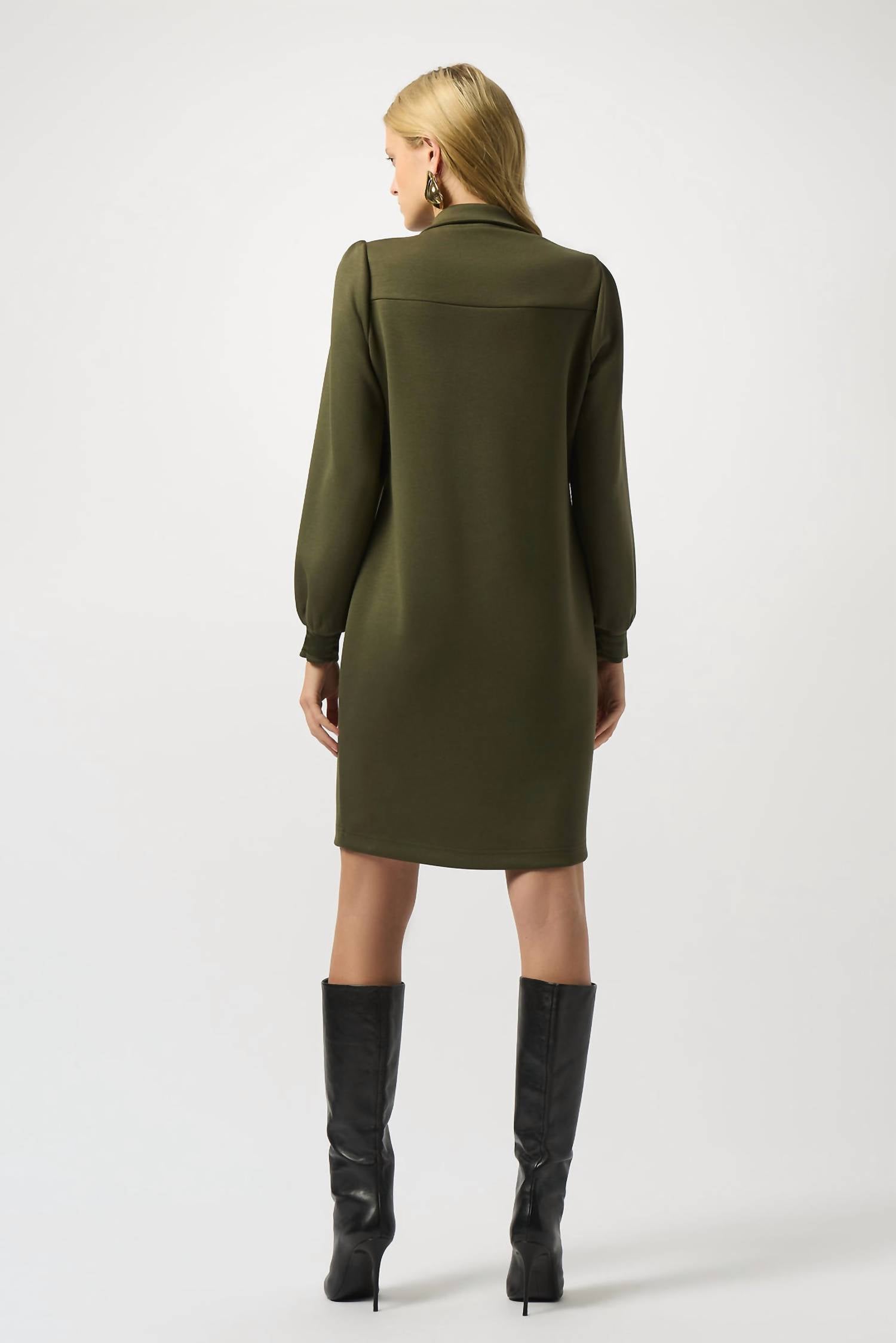 Joseph Ribkoff Longsleeve Zip Front Dress in khaki - women's dress - alternate view