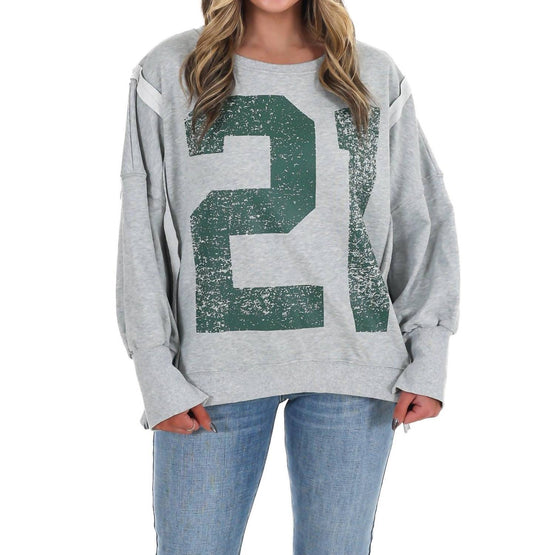 Ee:Some - Faded Varsity Print Pullover Top