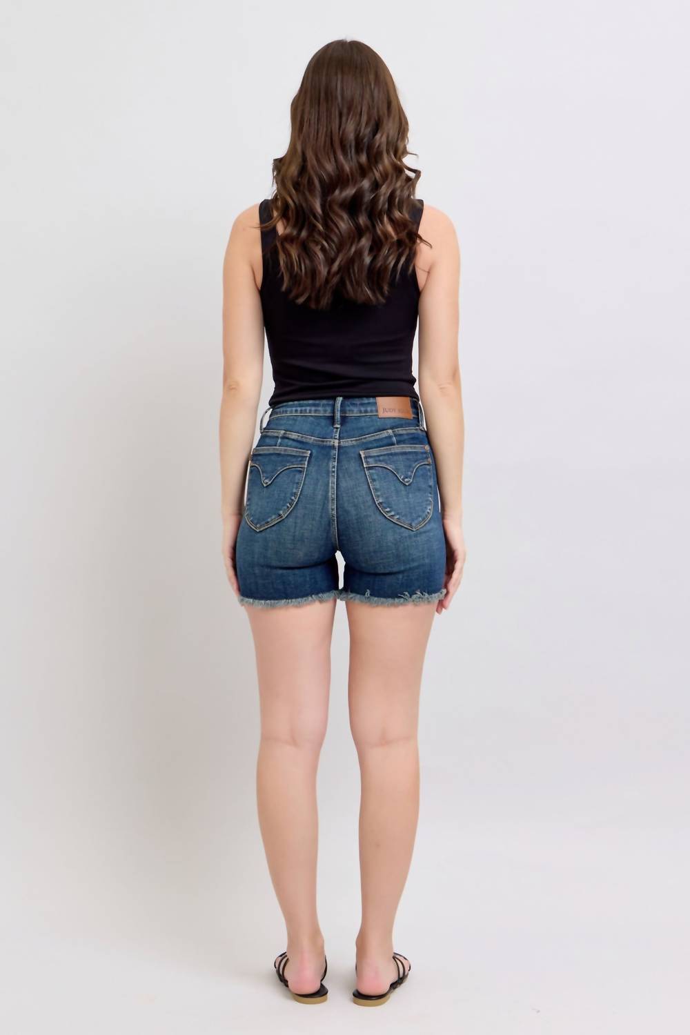 Judy Blue - High Waist Tummy Control Fray Hem & Shield Back Pocket Shorts
