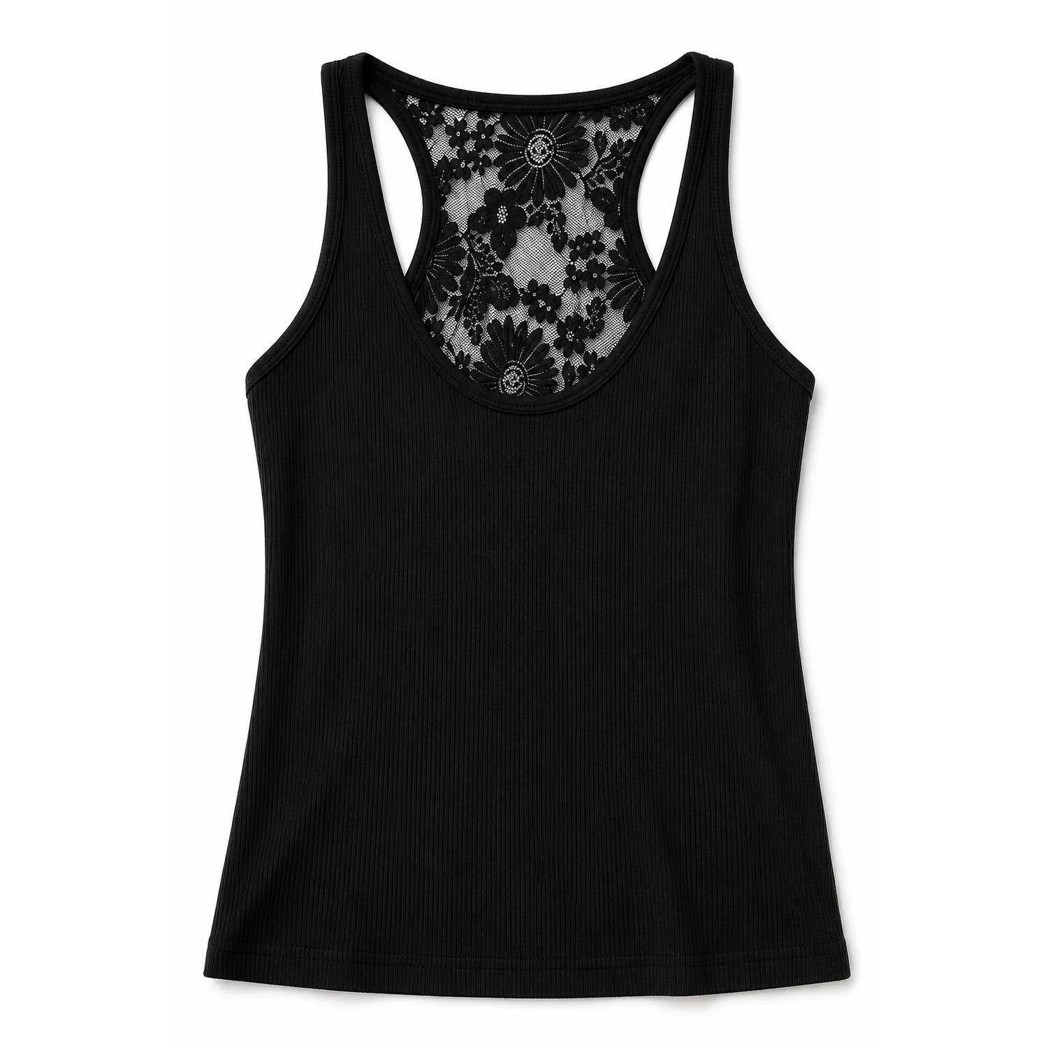 Mccolin - Women's Ribbed Lace Back Tank Top With Built-in Bra