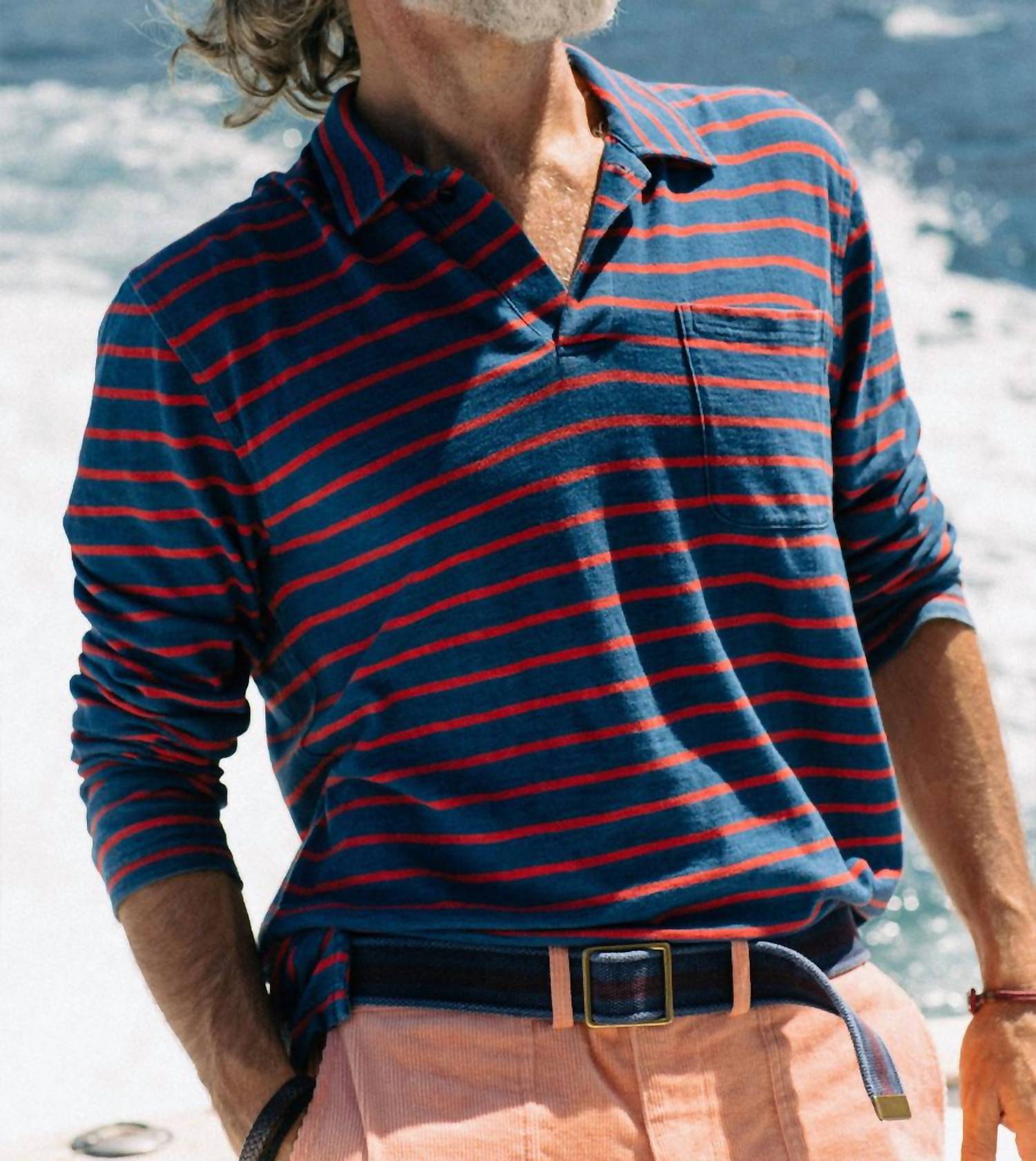 Quaker Marine Supply Co. - Long Sleeve Indigo Polo