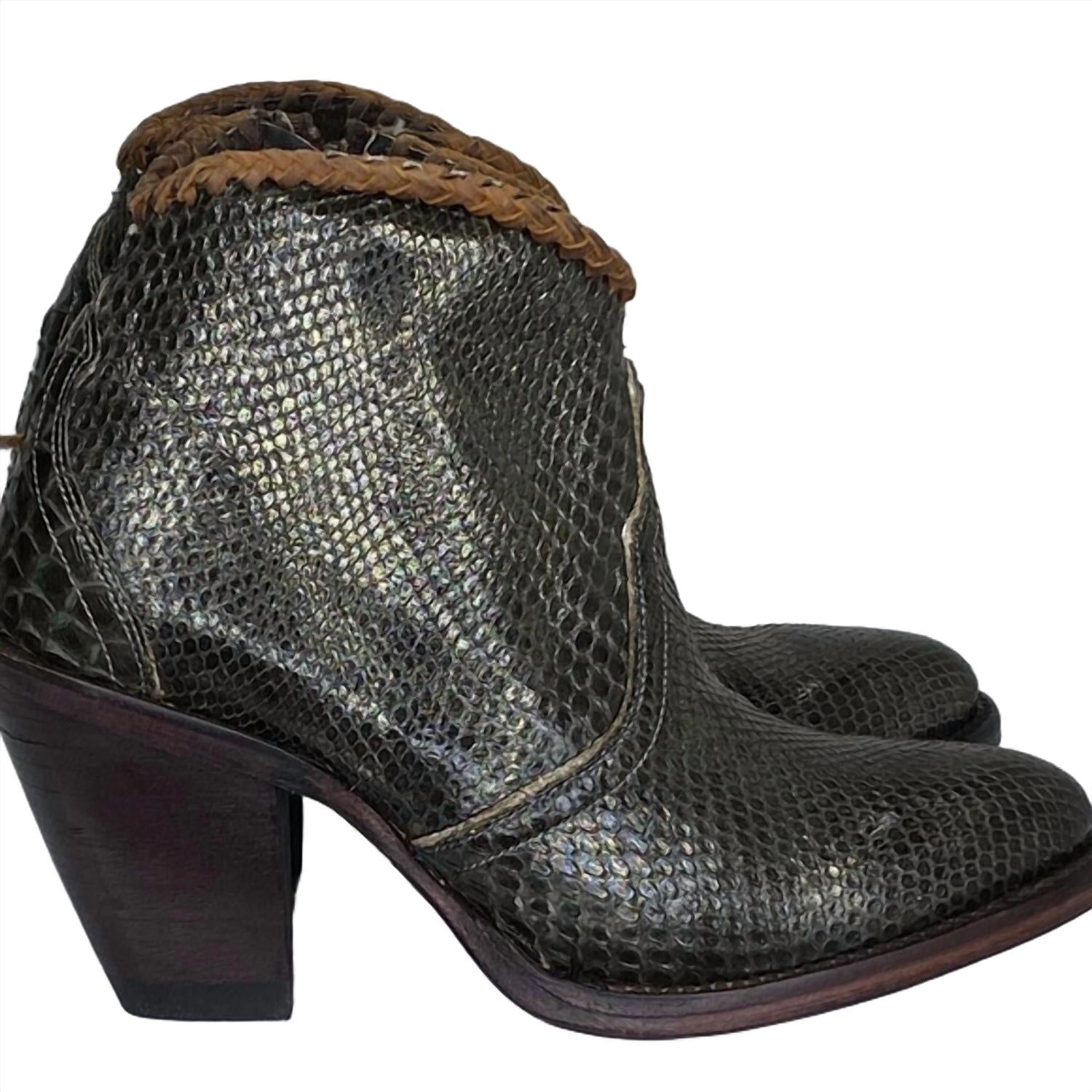 Allens Boots Women's Kyra Exotic High Heel Ankle Boots in olive - women's shoe