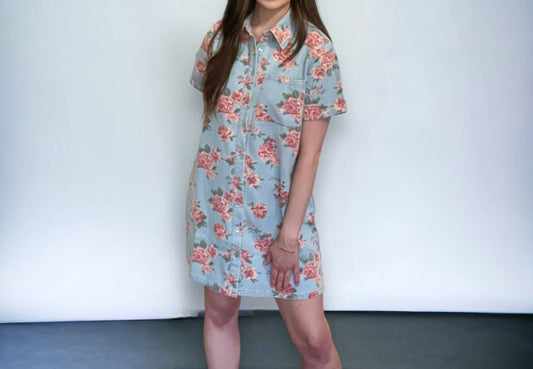 Madelyn - Floral Denim Shirt Dress