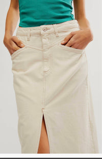 Free People Come as you are denim maxi Skirt in ivory - women's skirt - detail view