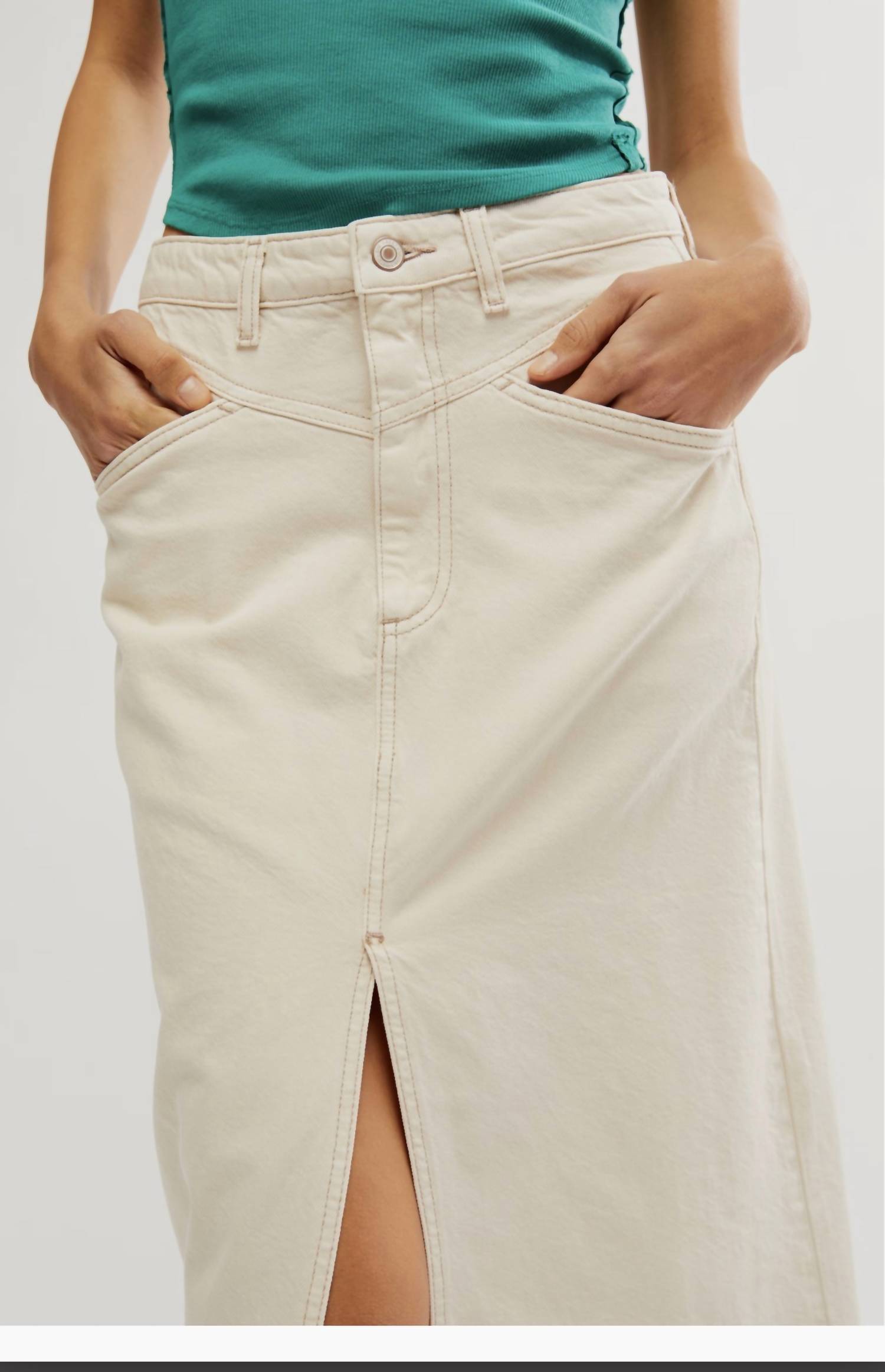 Free People Come as you are denim maxi Skirt in ivory - women's skirt - detail view