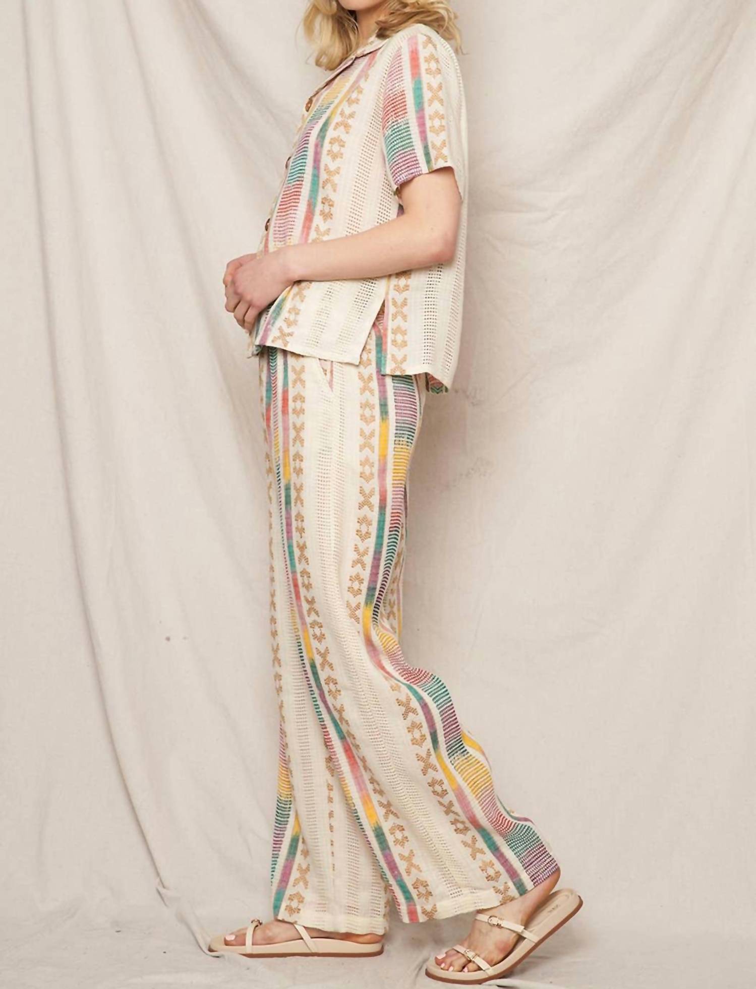 En Creme - Embroidered Pants With Back Elastic