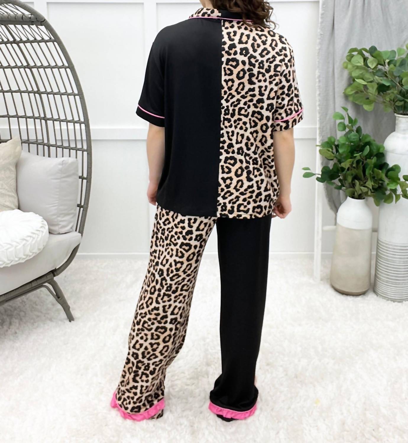 Jess Lea Double Take Leopard Ruffle Pajama Set in multi - women's sleepwear - view 4