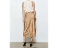 INA Fashion Classic Silky With Lace Hem Midi Skirt in gold - women's skirt - view 6